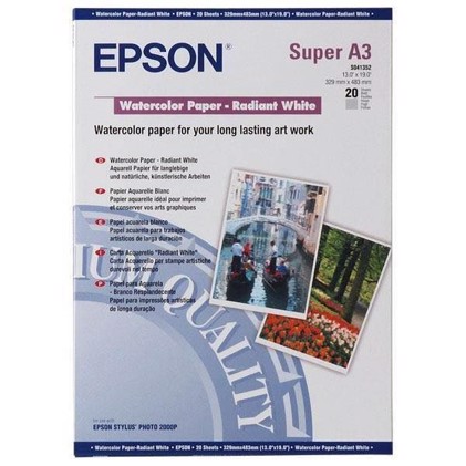 Epson S041352 WaterColor Paper - Radiant White A3+/20 190gr