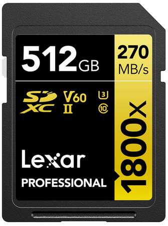 Lexar Pro 1800x SDXC 512GB (V60) UHS-II 270/180