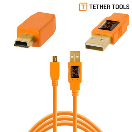 TetherPro USB A 2.0 Male to Mini-B 5 pin 4.6m Orange