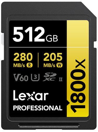 Lexar Pro 1800x SDXC 512GB (V60) UHS-II 270/180